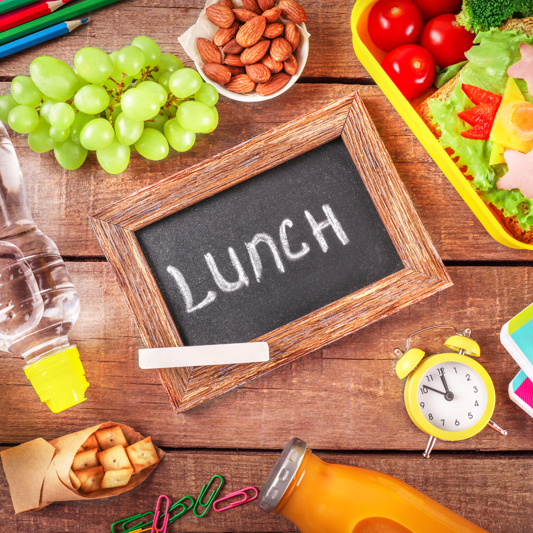 Lunch food arrayed on a table.