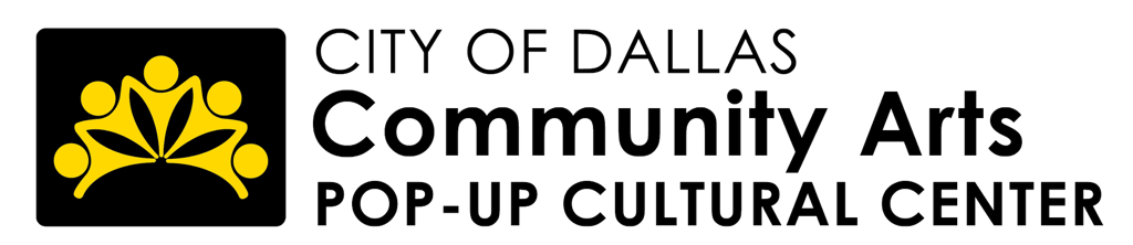 Black and yellow emblem of the City of Dallas Community Arts logo.