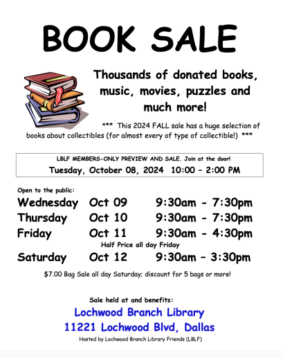 Flyer listing book sale hours