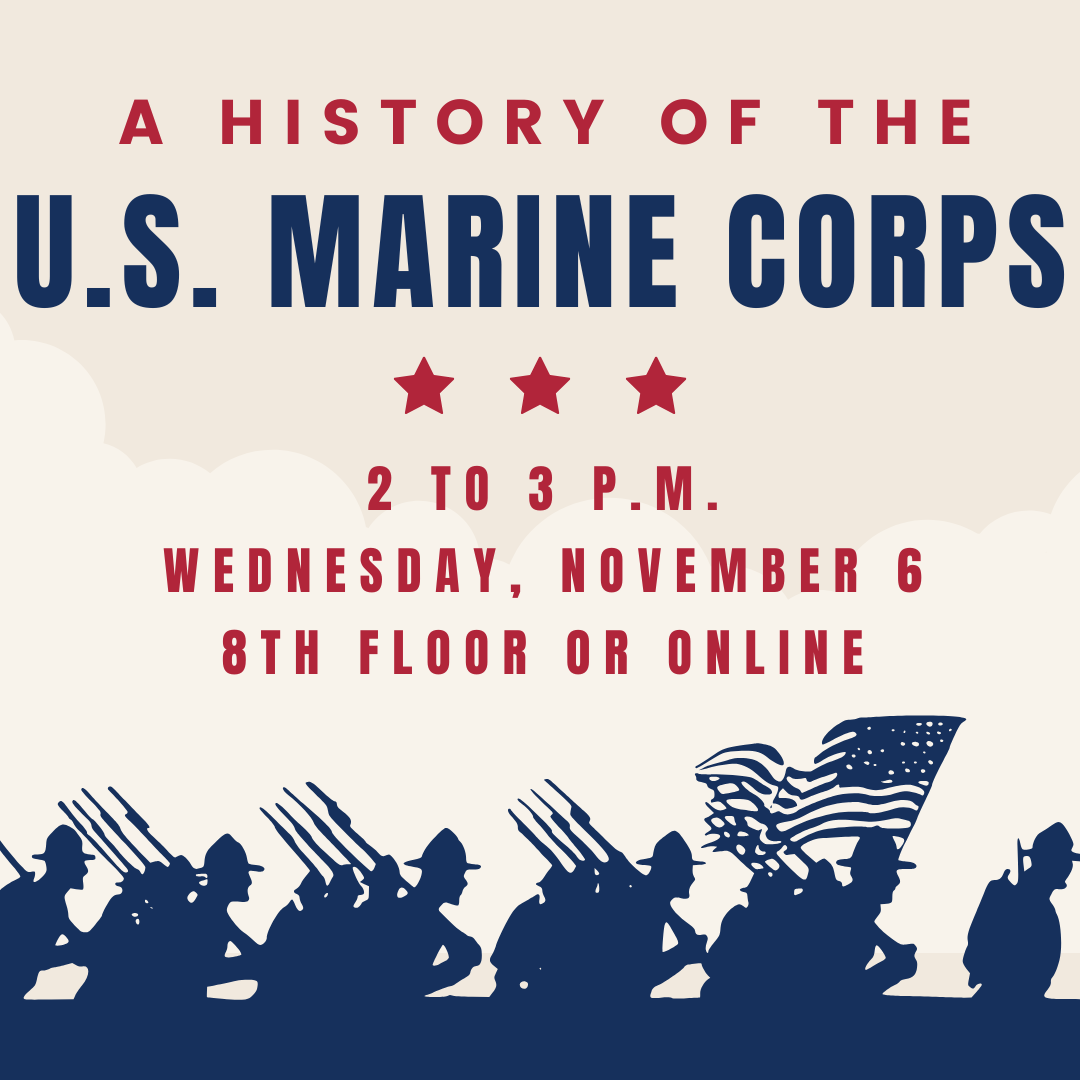 Marines marching into battle, with event information posted.