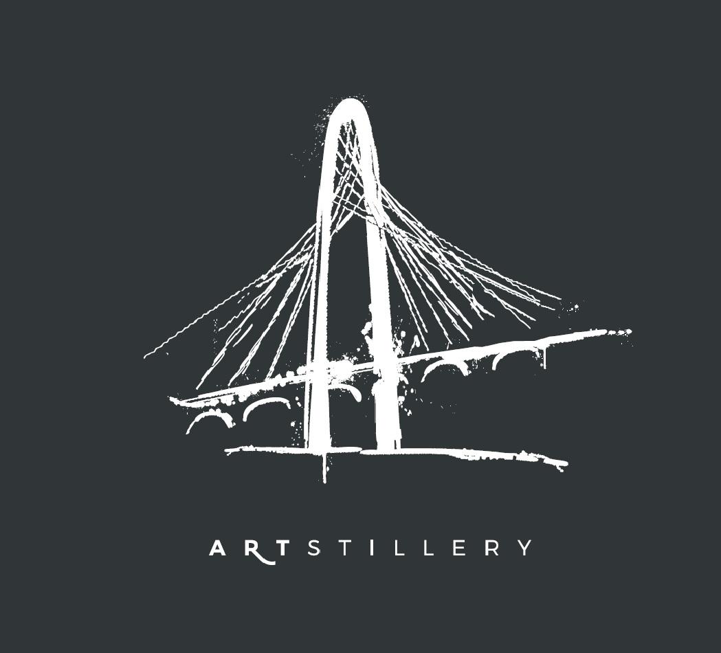 white Artstillery logo on a black background