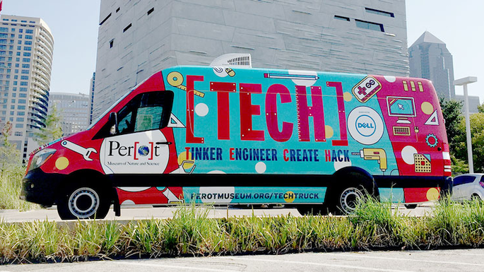 Perot TECH Truck in front of the Perot Museum