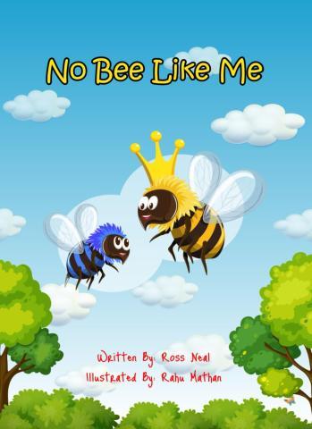 No Bee Like Me book cover, two bees are flying one is yellow and the other is blue