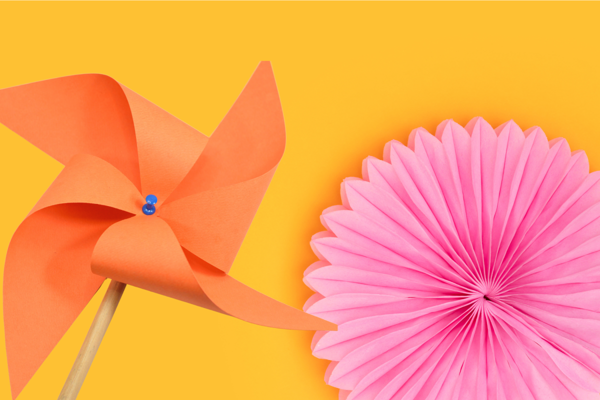 Paper pinwheel and hand fan