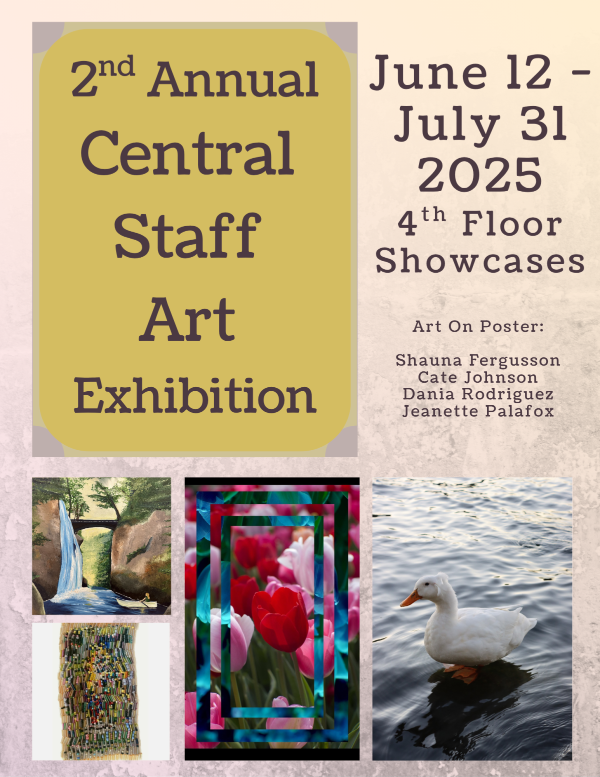 Central Library Staff Art Exhibition, June 12- July 31st 4th Floor Showcases