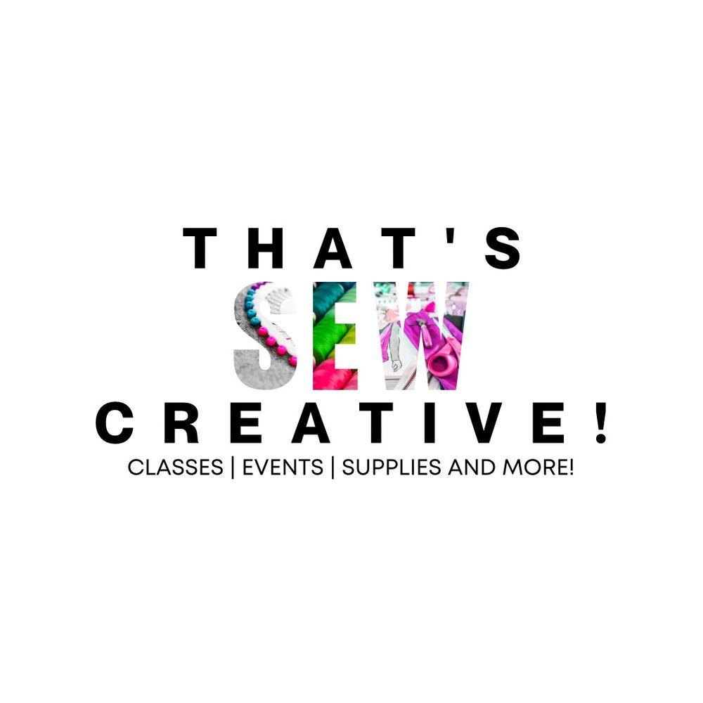 Colorful That's Sew Creative logo on a white background.