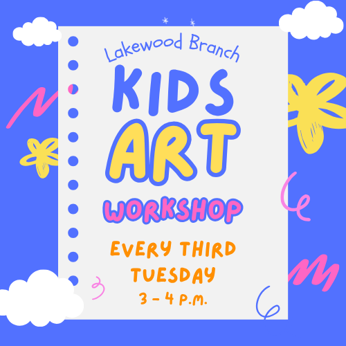 Kids Art Workshop.  Every third Tueday.  3 - 4 p.m.