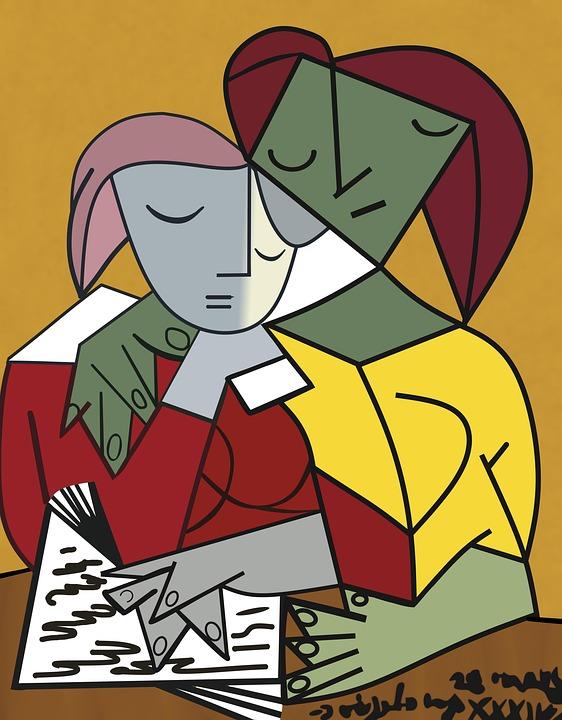 2 girls reading picasso painting