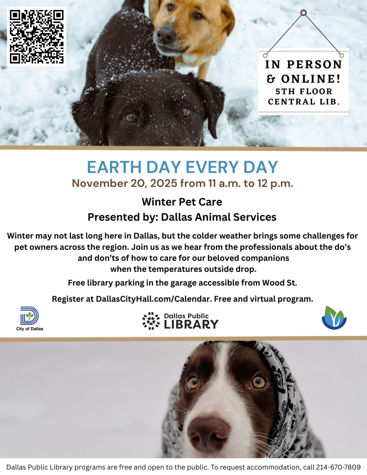Earth Day Every Day flyer about winter pet care.