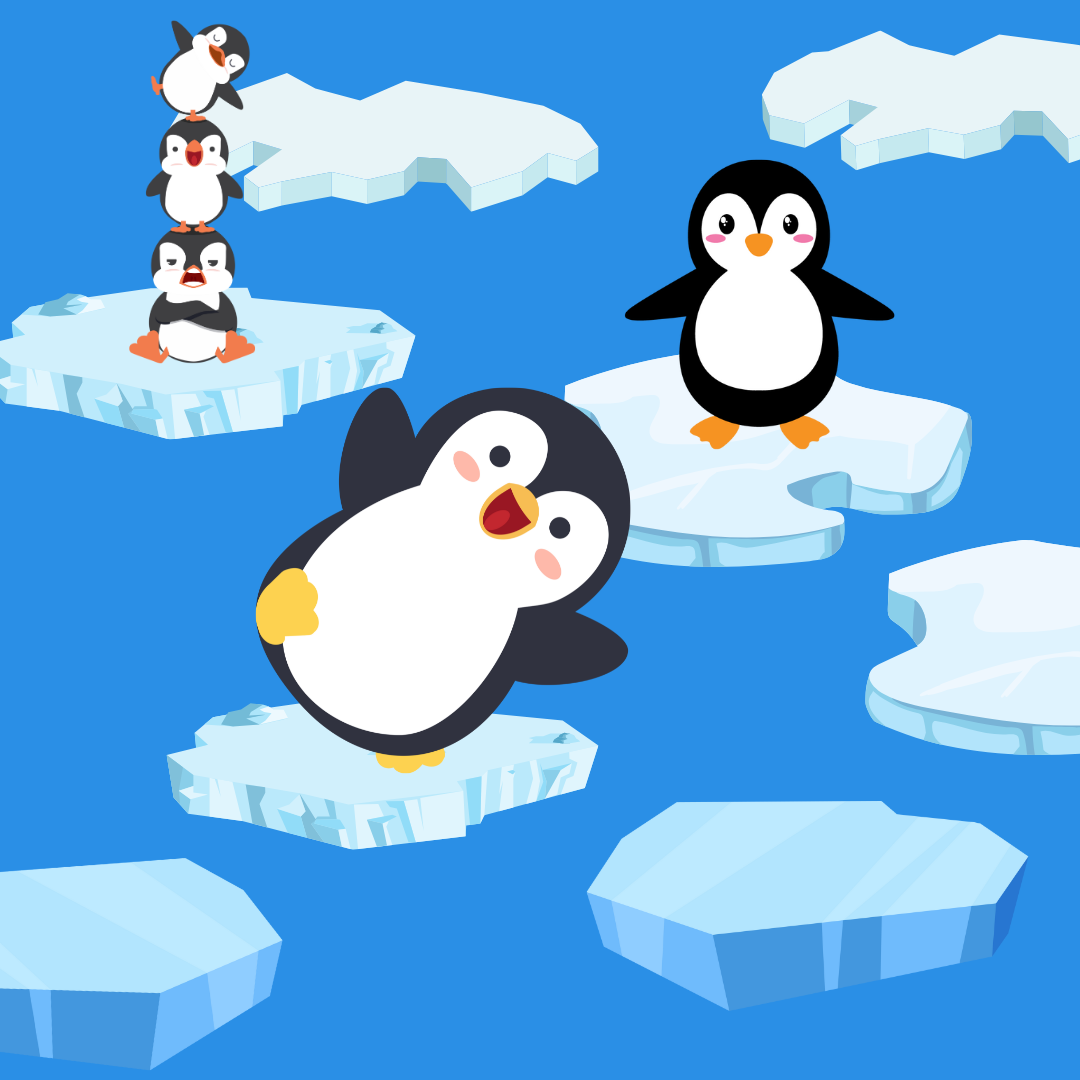 cute little penguins floating on ice