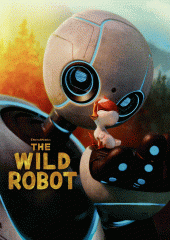 The cover for "The Wild Robot" shows a large-eyed robot holding a goose chick.