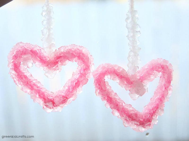 Example of DIY crystals shaped like hearts