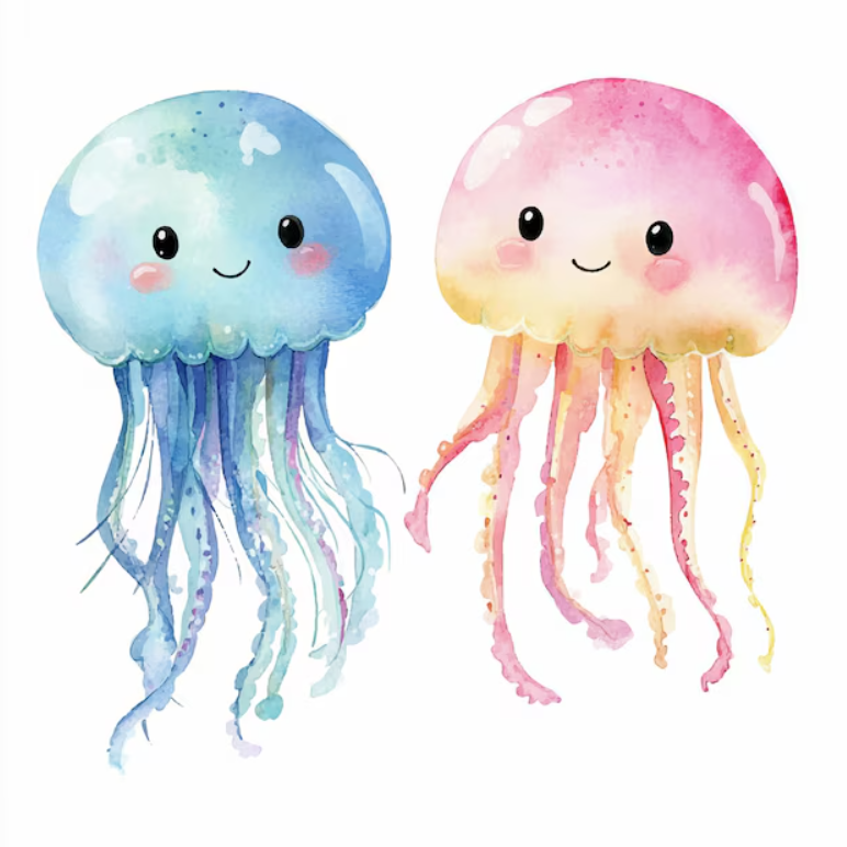 watercolored jellyfish characters