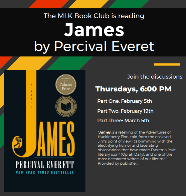 Picture of the book club flyer with the book cover and dates on it