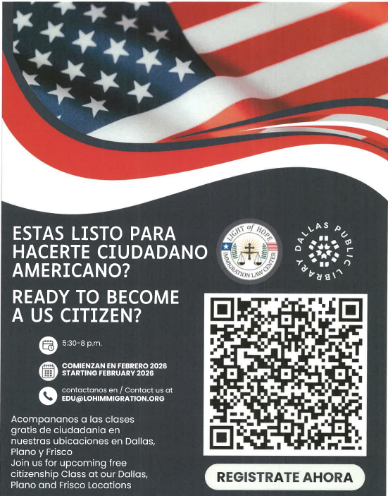 Flyer for Citizenship Classes with QR code for registration