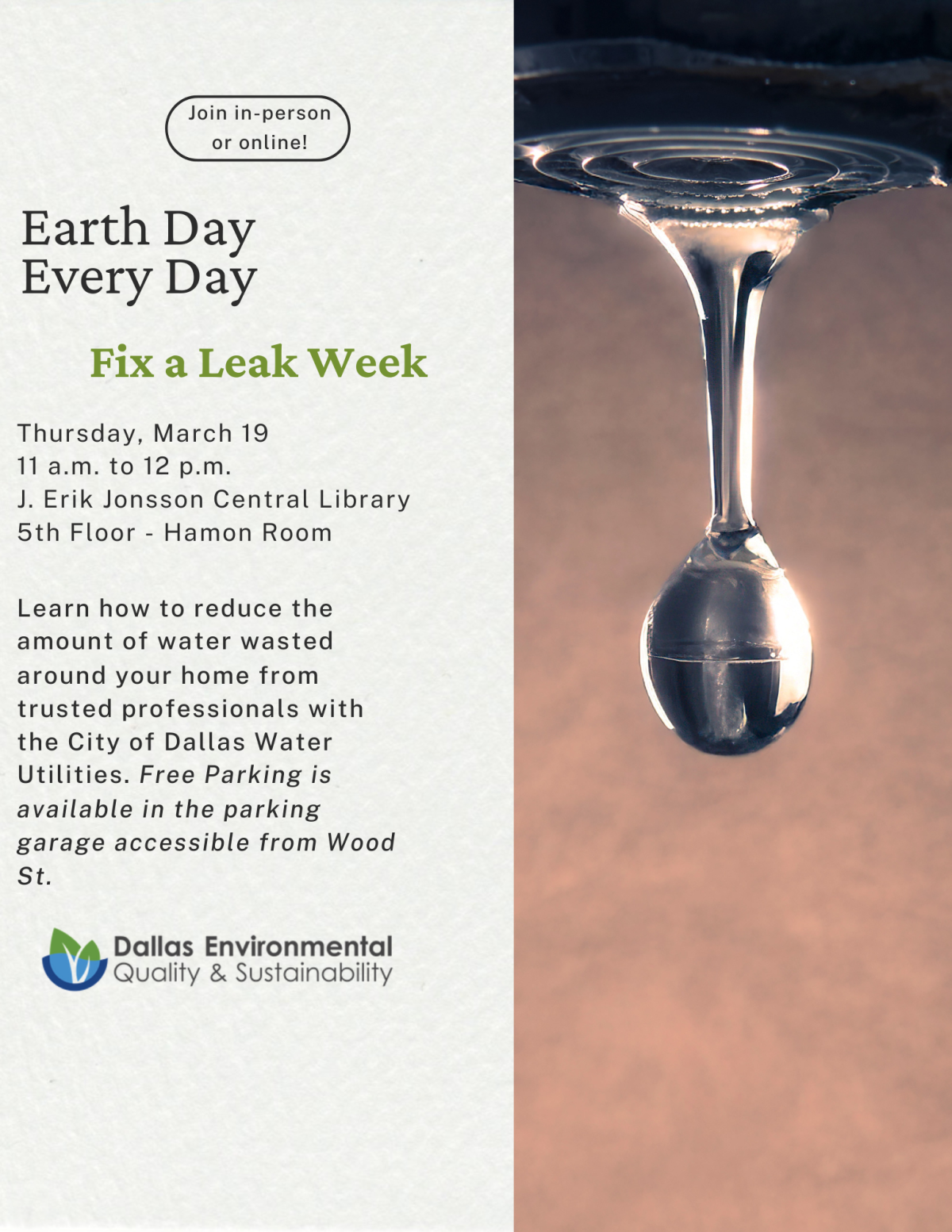 image of leaky faucet with text