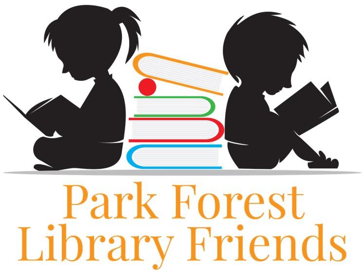 two children reading with logo Park Forest Library Friends