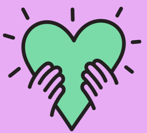 pink hands holding aqua heart 